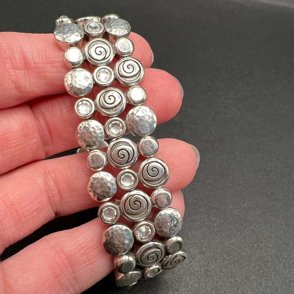 Brighton Joliet Stretch Bracelet Silver Plated Hammered Spiral Crystals - Picture 2 of 10